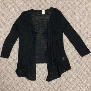 Faded Glory Black 3/4 Sleeve Open Front Sweater Cardigan * Size Medium (8-10)